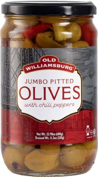Jumbo Pitted Olives with Chili Peppers 'Old Williamsburg'