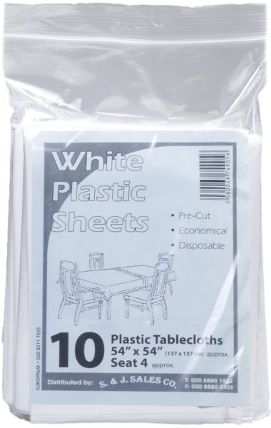 Plastic Tablecloth White 54'/54' Bags 'Eazee'
