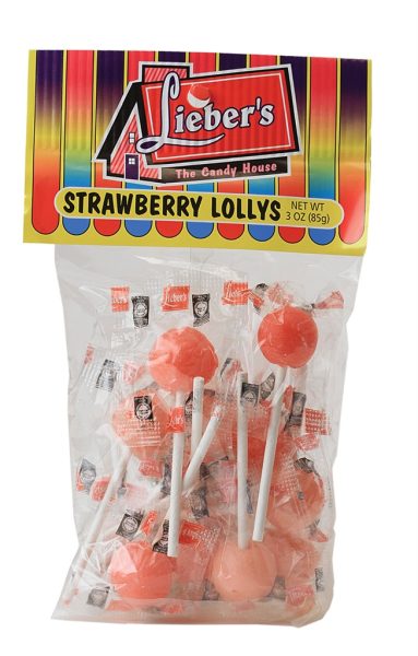 Strawberry Ball Lollypops In Hang Bag 'Liebers'